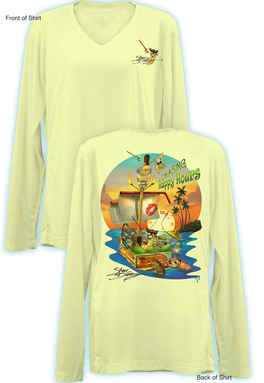 Chasing Happy Hours- Ladies Long Sleeve V-Neck-100% Polyester